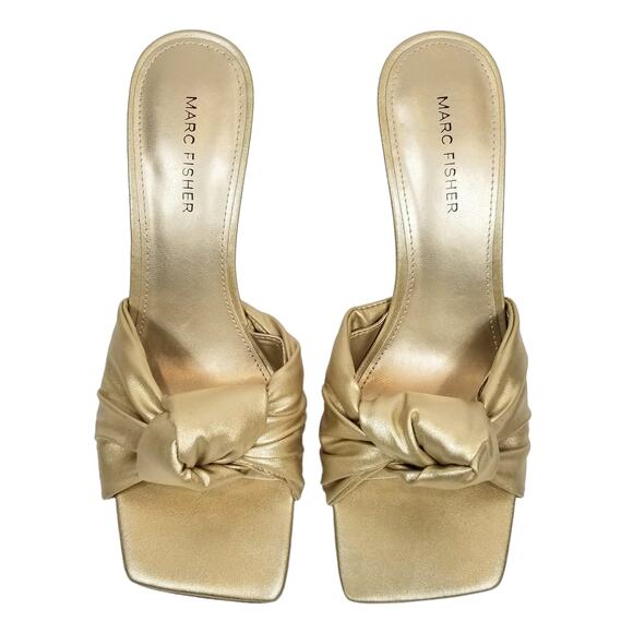Marc Fisher NWOB Daliot Gold Metallic Square Toe Heels Sandals Size 9.5 - Picture 2 of 9